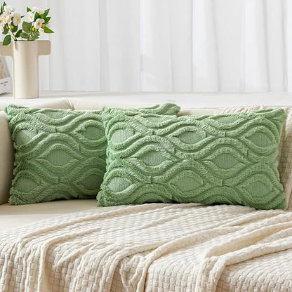 MIULEE Sage Green Throw Pillow Covers 12x20 Inch, Soft Spring Plush Faux Wool by MIULEE