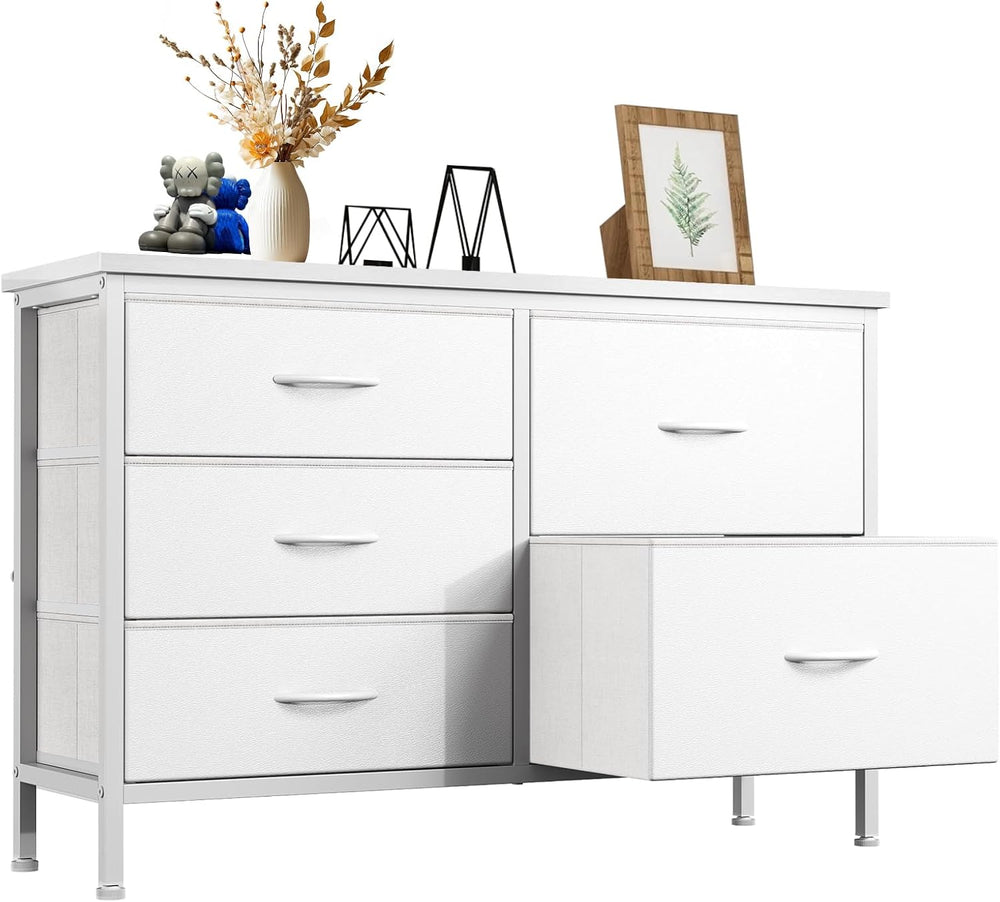 DUMOS TV Stand for Bedroom with 5 Drawers, Storage Chest of Drawers