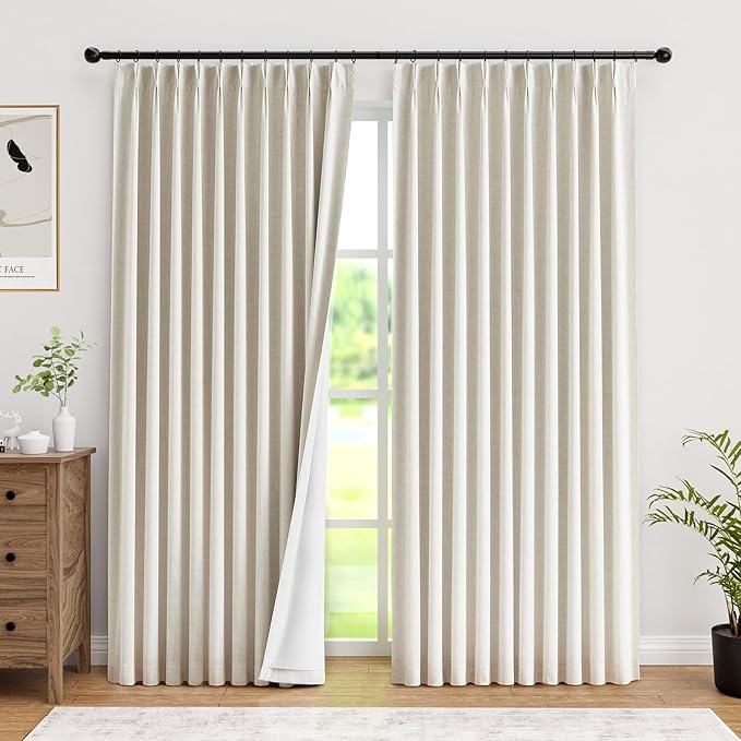 IVAPUPU Natural Pinch Pleated Full Blackout Curtains Linen Blend Room Darkening - Image 6