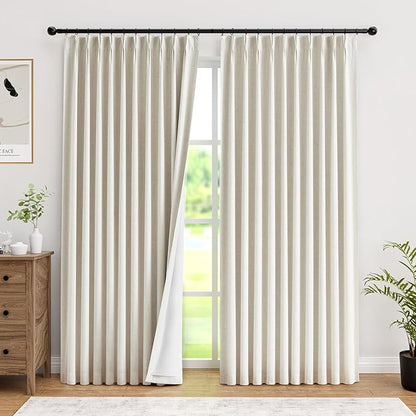 IVAPUPU Natural Pinch Pleated 100% Blackout Curtains Linen Blend Room Darkening - Image 3