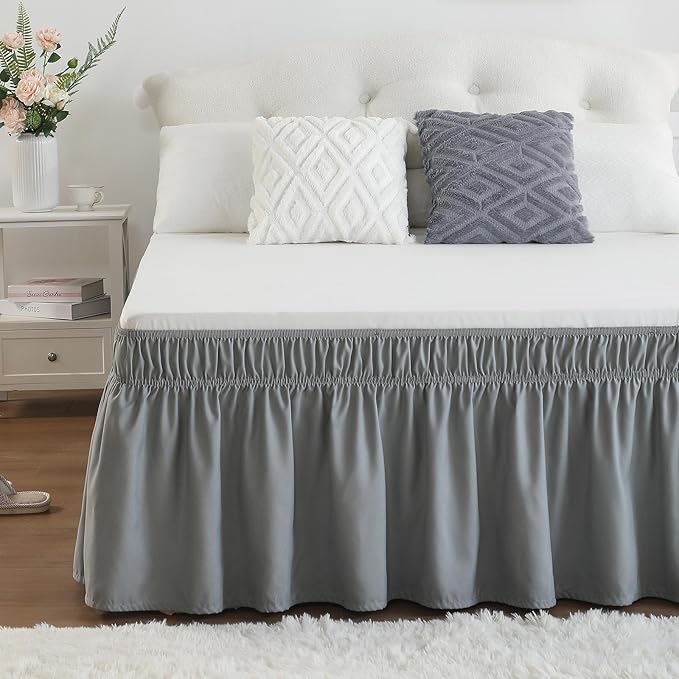 RIMELA Light Grey Bed Skirt Full Size 12 Inch Drop, Elastic Bed Skirting - Image 4