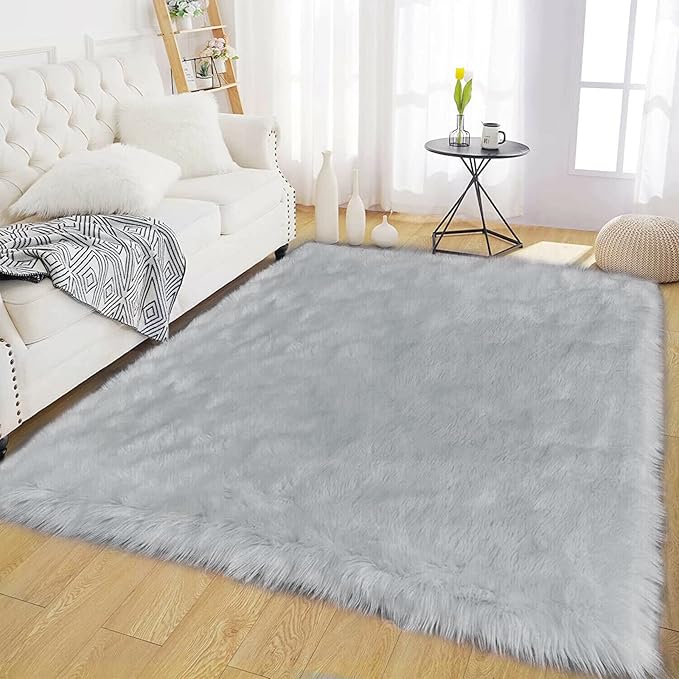 Latepis Grey 6x9 Area Rugs Faux Fur Sheepskin Rug - Image 7