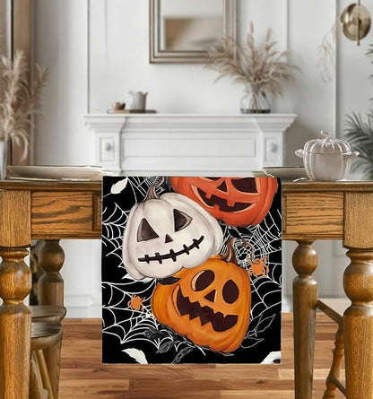 LTLYH Halloween Table Runner 13 x 72 Inch, Halloween Pumpkin Spider Dining - Image 2