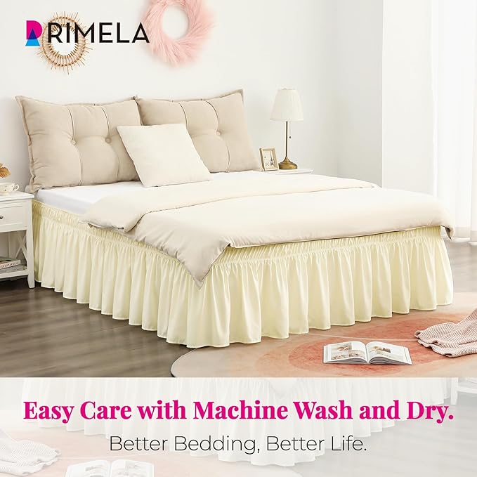 RIMELA Butter Yellow Bed Skirt Queen Size 15 Inch Drop, Elastic Bed Skirting - Image 6