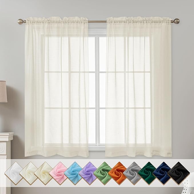 Natural Sheer Curtains 54 Inch Length, Privacy Semi Sheer Curtains by ABLUEN