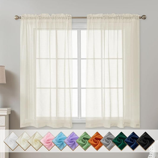 Natural Sheer Curtains 54 Inch Length, Privacy Semi Sheer Curtains by ABLUEN