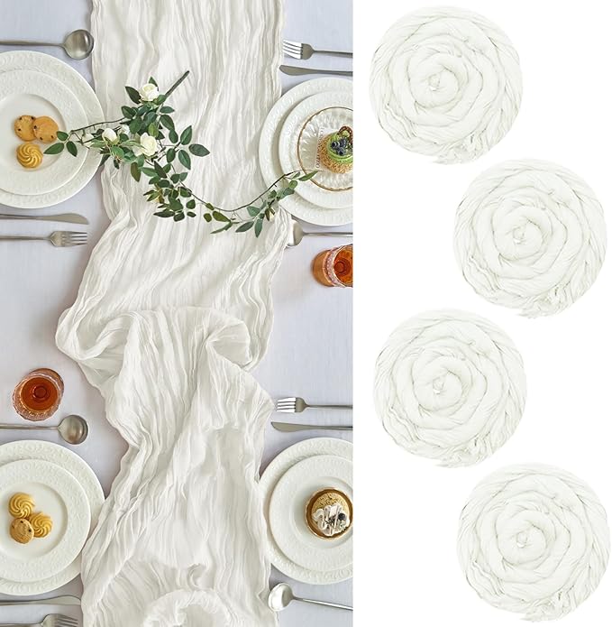 IVAPUPU 4 Pcs Cheesecloth Table Runner - 10ft Ivory White Boho Gauze Cheese by IVAPUPU