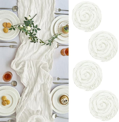 IVAPUPU 4 Pcs Cheesecloth Table Runner - 10ft Ivory White Boho Gauze Cheese by IVAPUPU