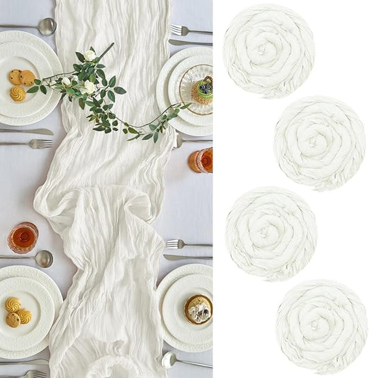 IVAPUPU 4 Pcs Cheesecloth Table Runner - 10ft Ivory White Boho Gauze Cheese by IVAPUPU