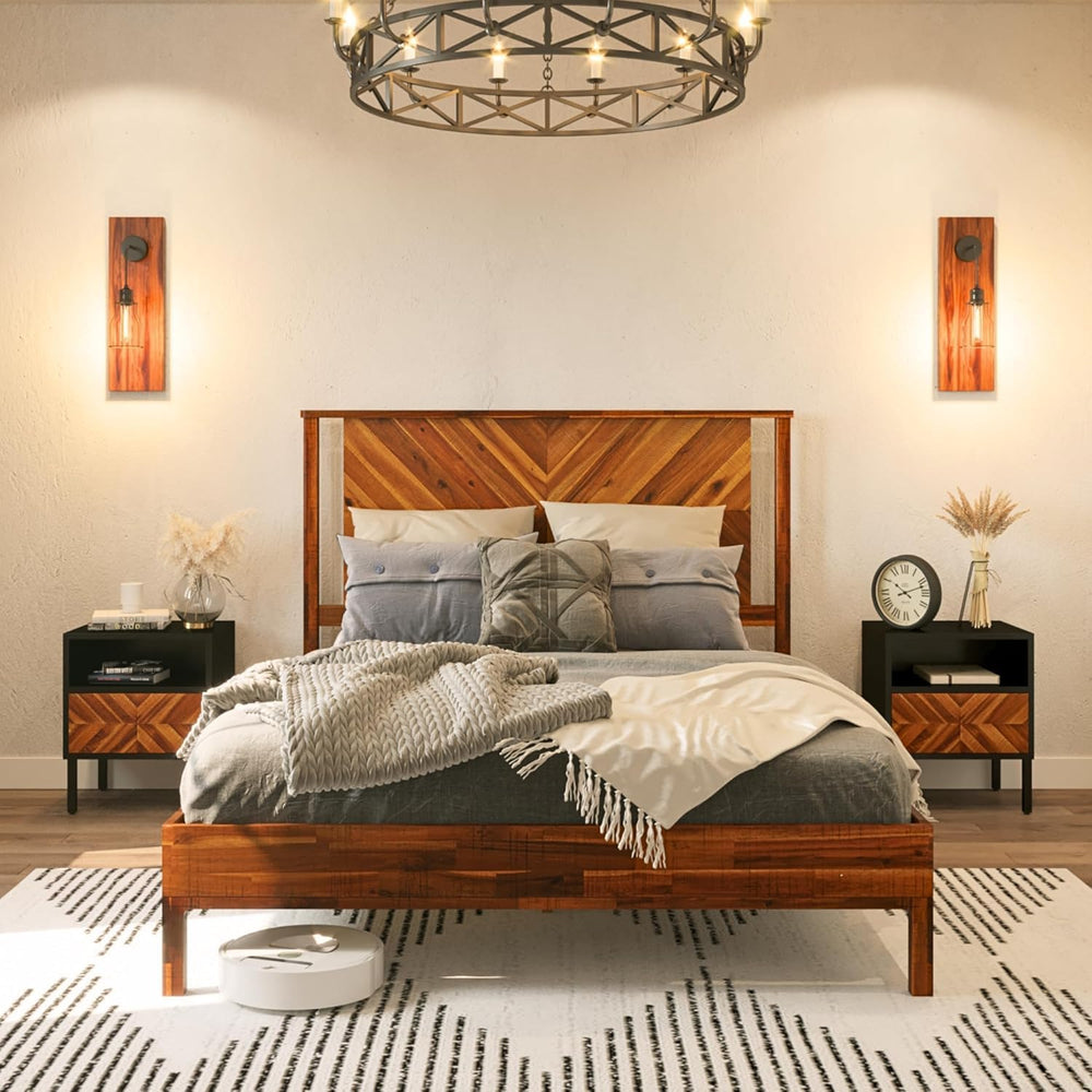 Bme Vivian 14 Inch Deluxe Bed Frame with Headboard, Rustic & Scandinavian...