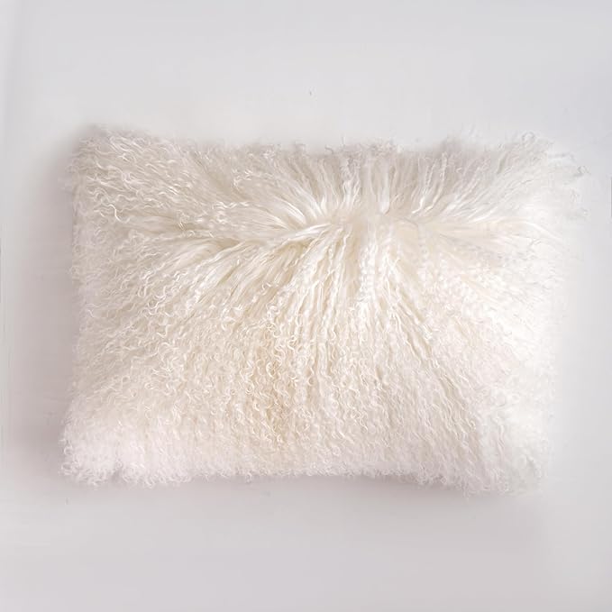 Genuine Mongolian Lamb Fur Pillow Cover – 12"x20" Rectangular Cushion Case – by Unknown