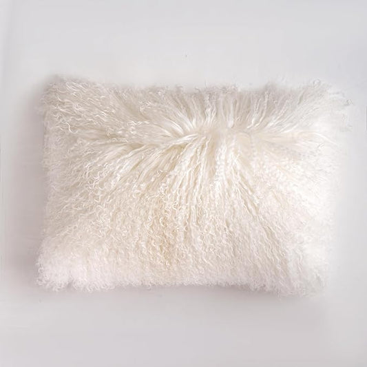 Genuine Mongolian Lamb Fur Pillow Cover – 12"x20" Rectangular Cushion Case – by Unknown