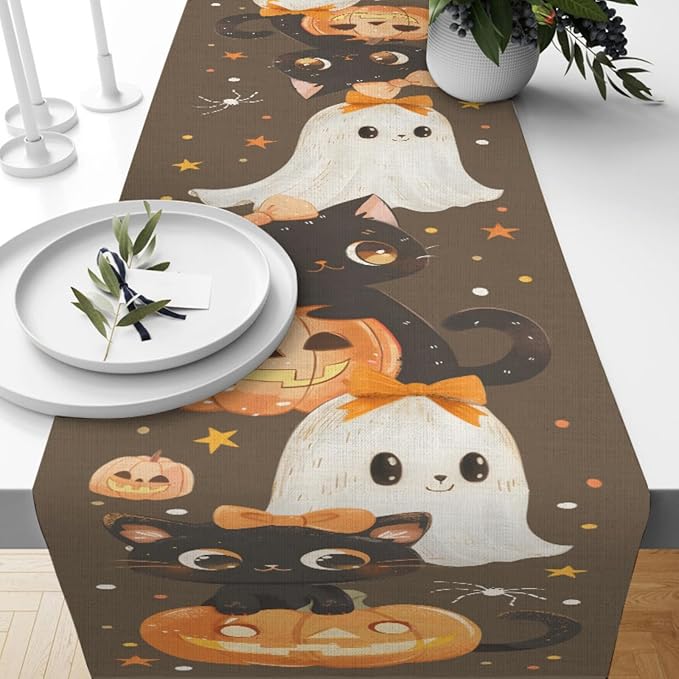 Halloween Pumpkin Table Runner, Cotton Dining Table Runner, Coffee Table Decor - Image 7