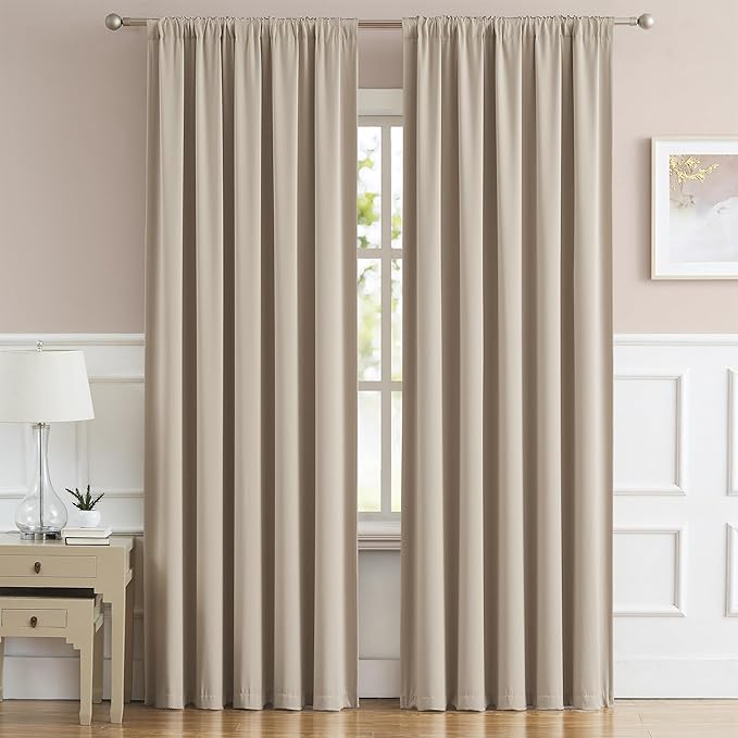 DUALIFE Taupe Room Darkening Curtains Short 2 Panels Set 45 Inch Length Light by DUALIFE