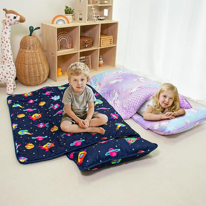 Toddler Nap Mat with Pillow and Minky Blanket, Large 55"x35" Sleeping Bag - Image 3