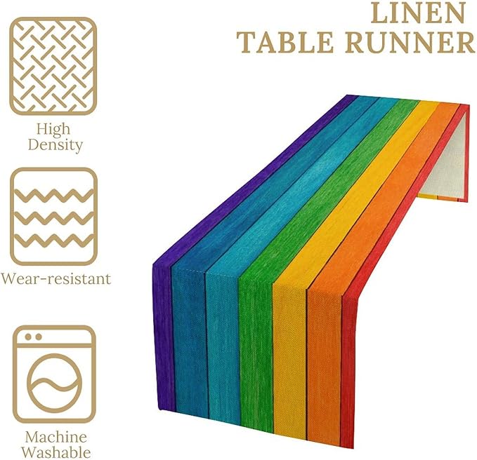 Rustic Wooden Table Runner Colorful Rainbow Farmhouse Multicolor Western Wood - Image 7