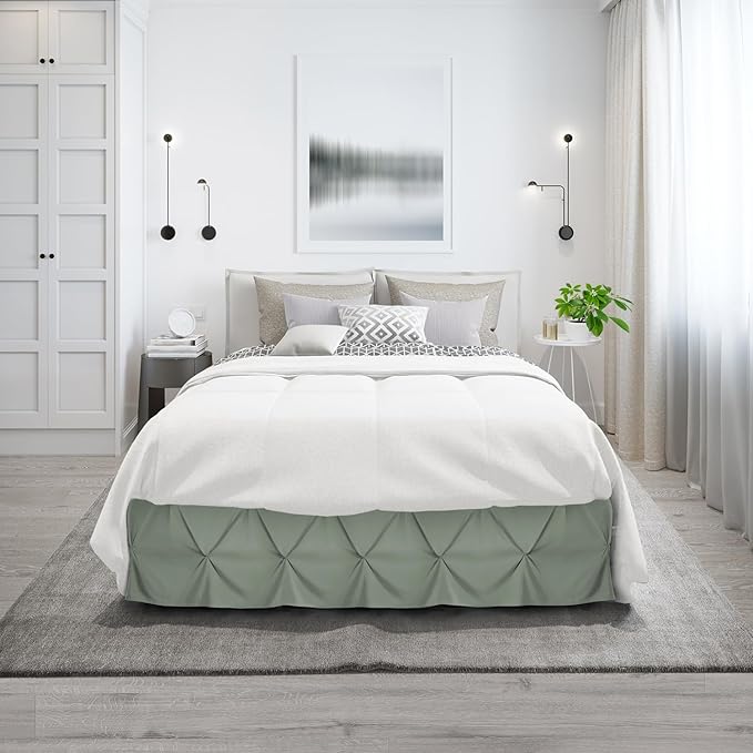 Nestl Sage Green Bed Skirt Cal King Size, Pinch Pleat Cal King Bed Skirt - Image 9