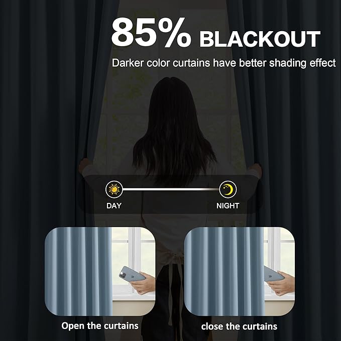 KEQIAOSUOCAI Dusty Blue Pinch Pleated Curtains 150 Inches Long Room Darkening - Image 3
