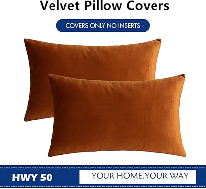 HWY 50 Burnt Orange Velvet Rectangular Throw Pillow Covers 12x20 Inch - Image 6