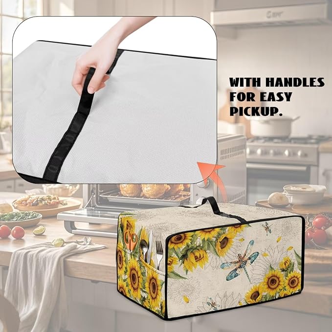 Dragonfly Sunflower Print Microwave Oven Cover Dust-Proof Microwave Toaster - Image 5