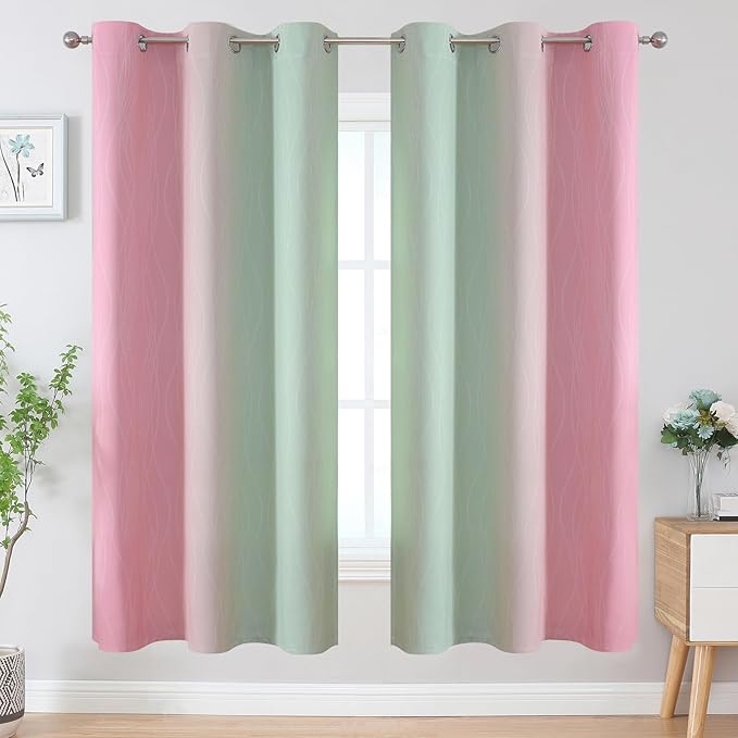 Estelar Textiler Sage Green and Pink Ombre Blackout Curtains 72 Inches Length - Image 2