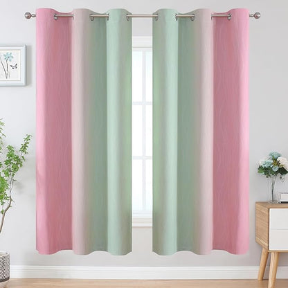 Estelar Textiler Sage Green and Pink Ombre Blackout Curtains 72 Inches Length - Image 2