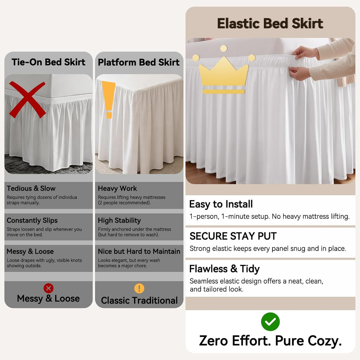 white twin xl college dorm bed skirt 42", front angle view