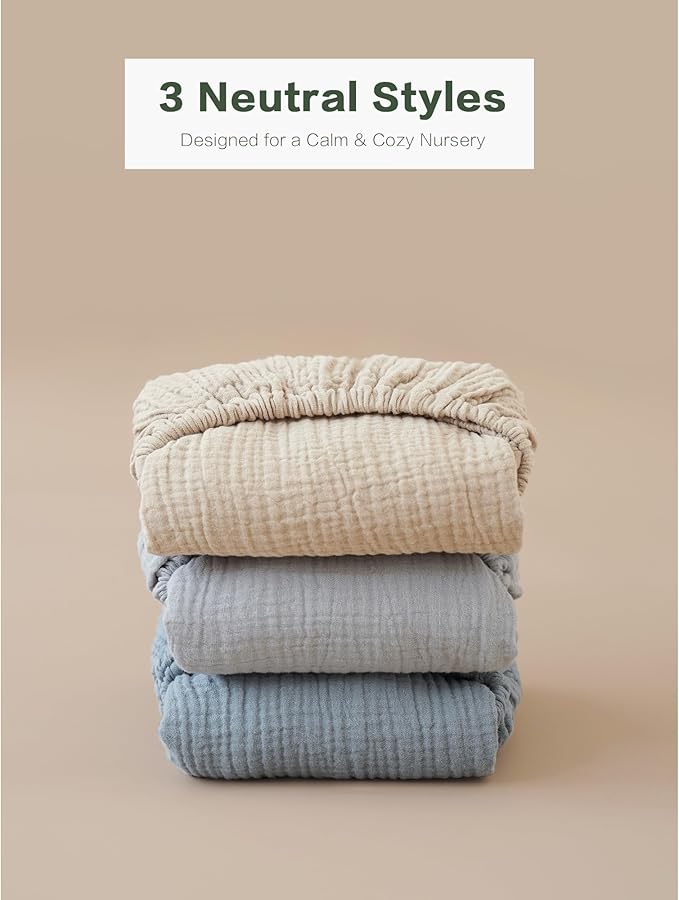 Muslin Bedside Sleeper Bassinet Fitted Sheets, 3 Pack Cotton Baby Sheet - Image 7