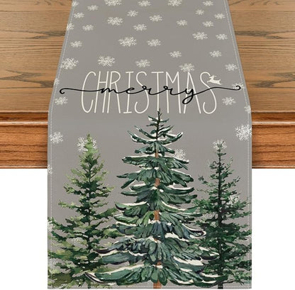 Artoid Mode Pine Tree Snowflake Merry Christmas Table Runner, Seasonal Winter by ArtoidMode