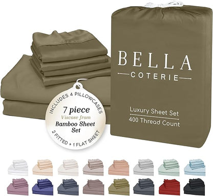 Bella Coterie 7 Piece Luxury Bamboo Viscose Split King Size Sheet Set | 2 by BC
