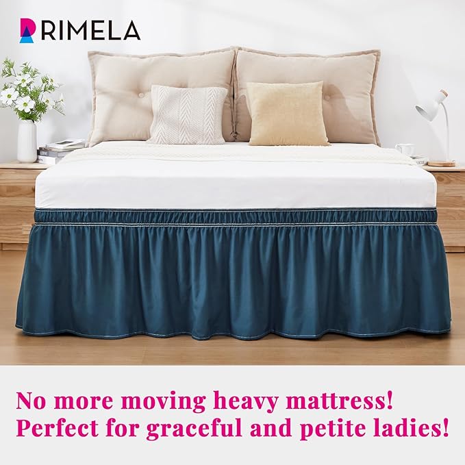 RIMELA Dusty Navy Bed Skirt King Size 18 Inch Drop, Wrap Around Elastic Bedskirt - Image 3