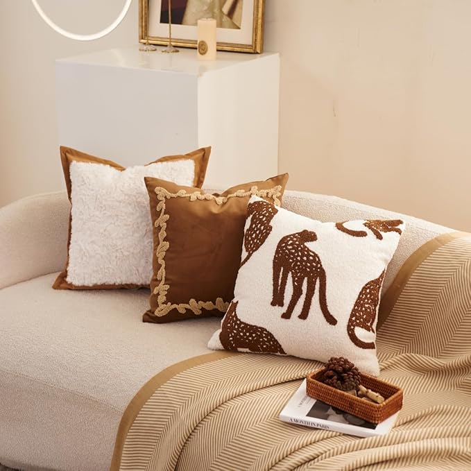 Avigers 18 x 18 Inch Throw Pillow Cushion Cover, Fluffy White Leopard Cheetah - Image 6