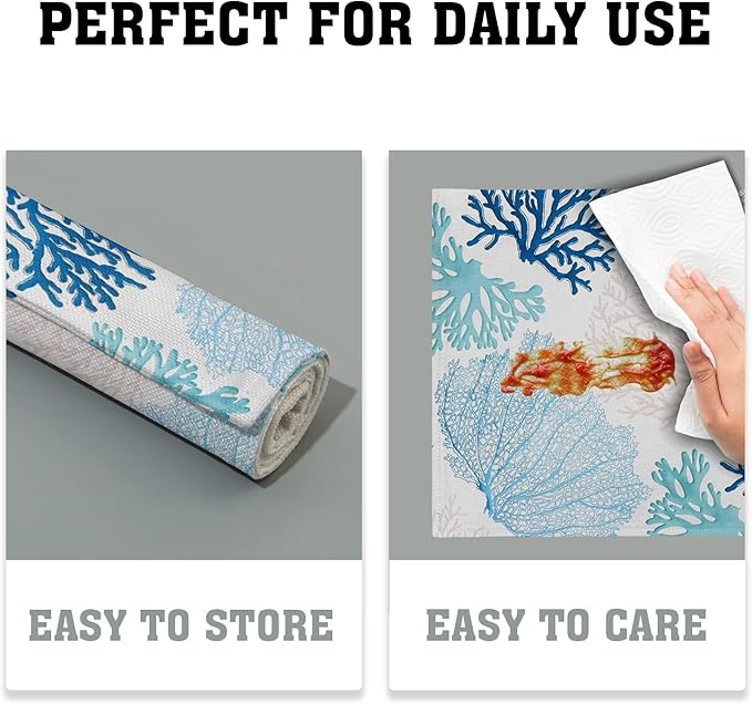 Giwawa Ocean Coral Placemats Set of 4 Summer Blue White Coral Reef Linen Table - Image 6