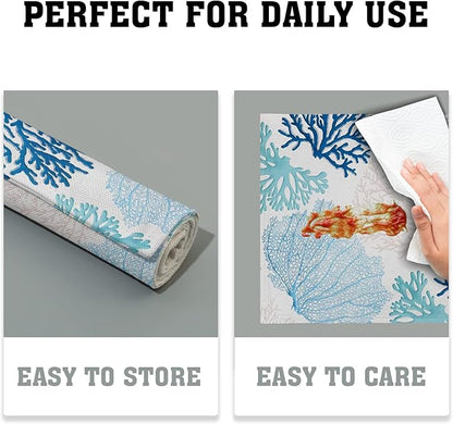 Giwawa Ocean Coral Placemats Set of 4 Summer Blue White Coral Reef Linen Table - Image 6