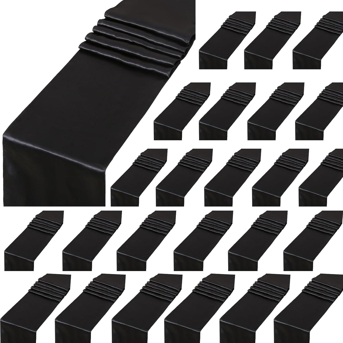 24 Pack Black Table Runners 12 x 108 Inches Long Smooth Satin Silk Black Halloween Table Runner for Party Wedding Birthday Banquet Decoration