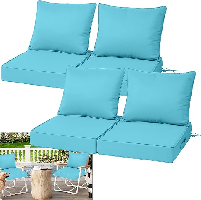 Waterproof Outdoor Chair Cushion Set of 4, Outdoor Cushions by Vulacko