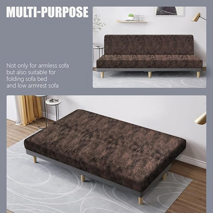 molasofa Leather Like Stretch Futon Slipcover Armless Futon Bed Sofa Cover - Image 5