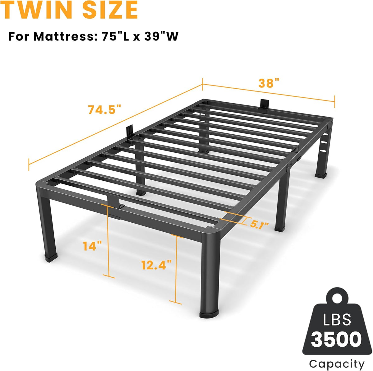 superay 14 inch twin metal bed frame with shown in use