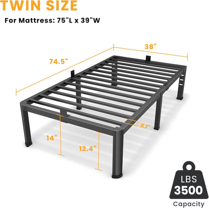 superay 14 inch twin metal bed frame with shown in use