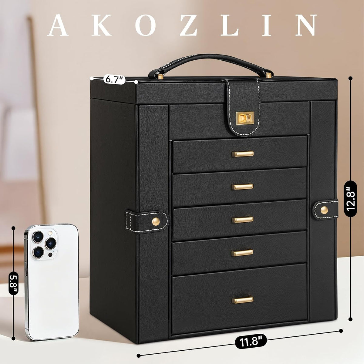 akozlin 6-tier jewelry box organizer 5 drawers storage, side view