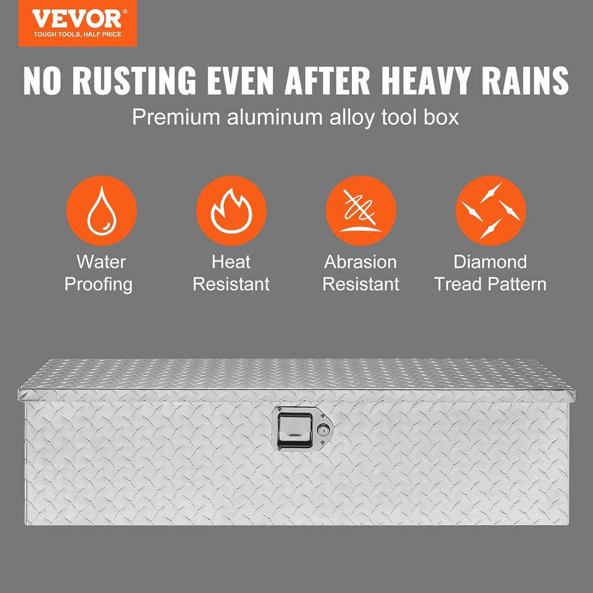 vevor heavy duty aluminum truck bed tool box shown in use