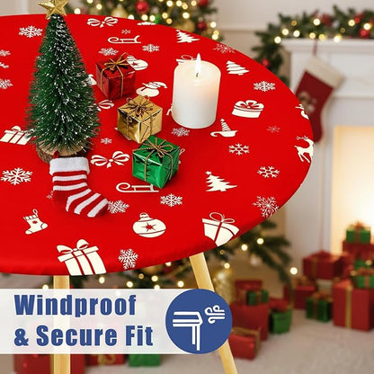 Round Spandex Christmas Tablecloth, Elastic Fitted Waterproof Tablecloths - Image 2