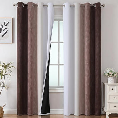 Estelar Textiler Brown and Greyish White Ombre Blackout Curtains 90 Inch Length by ESTELARTEXTILER