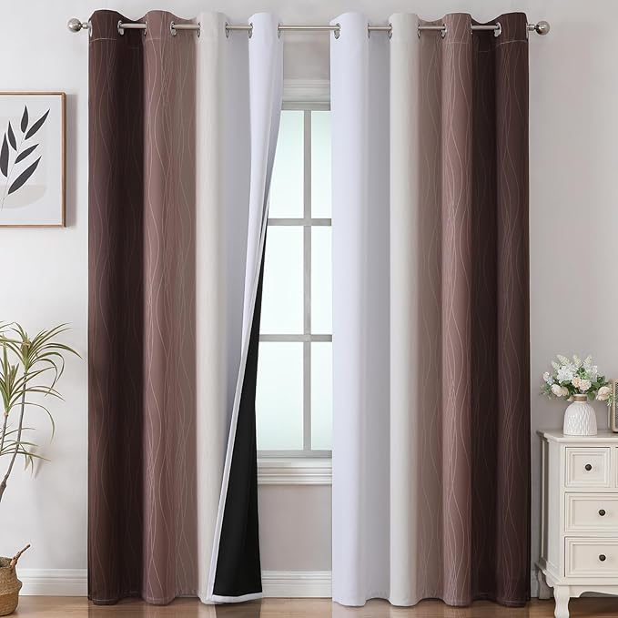 Estelar Textiler Brown and Greyish White Gradient Blackout Curtains by ESTELARTEXTILER