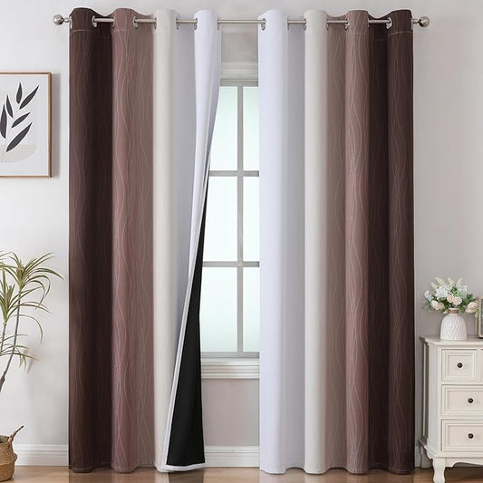 Estelar Textiler Brown and Greyish White Gradient Blackout Curtains by ESTELARTEXTILER