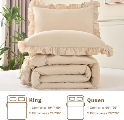 cupocupa beige queen comforter set, 3pcs comforters ruffle, package contents