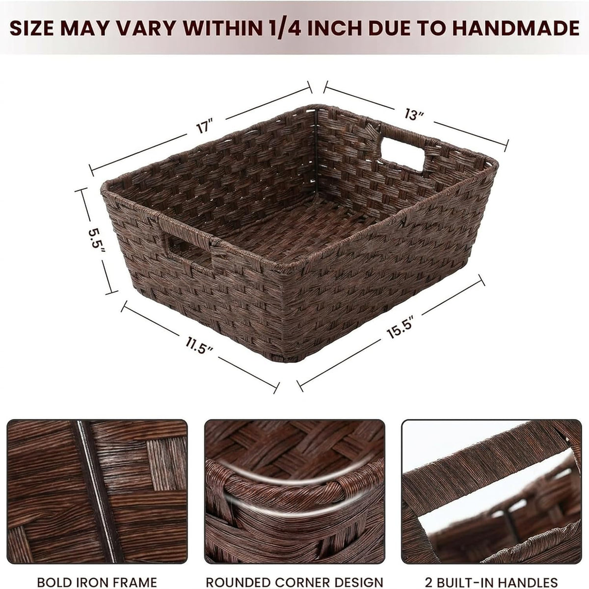 onlytak large 2-pack plastic wicker storage baskets, 17"x13"x5.5" shown in use