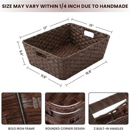 onlytak large 2-pack plastic wicker storage baskets, 17"x13"x5.5" shown in use