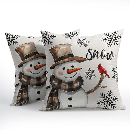 Snowman Throw Pillow Cover Christmas Pillowcase 20x20 Inch Set of 2 Snowflake - Image 2