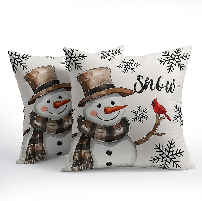 Snowman Throw Pillow Cover Christmas Pillowcase 18x18 Inch Set of 2 Snowflake - Image 2